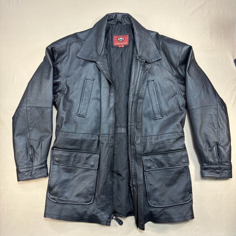 Marc Mattis Men's Classic Black Leather Jacket Size Medium